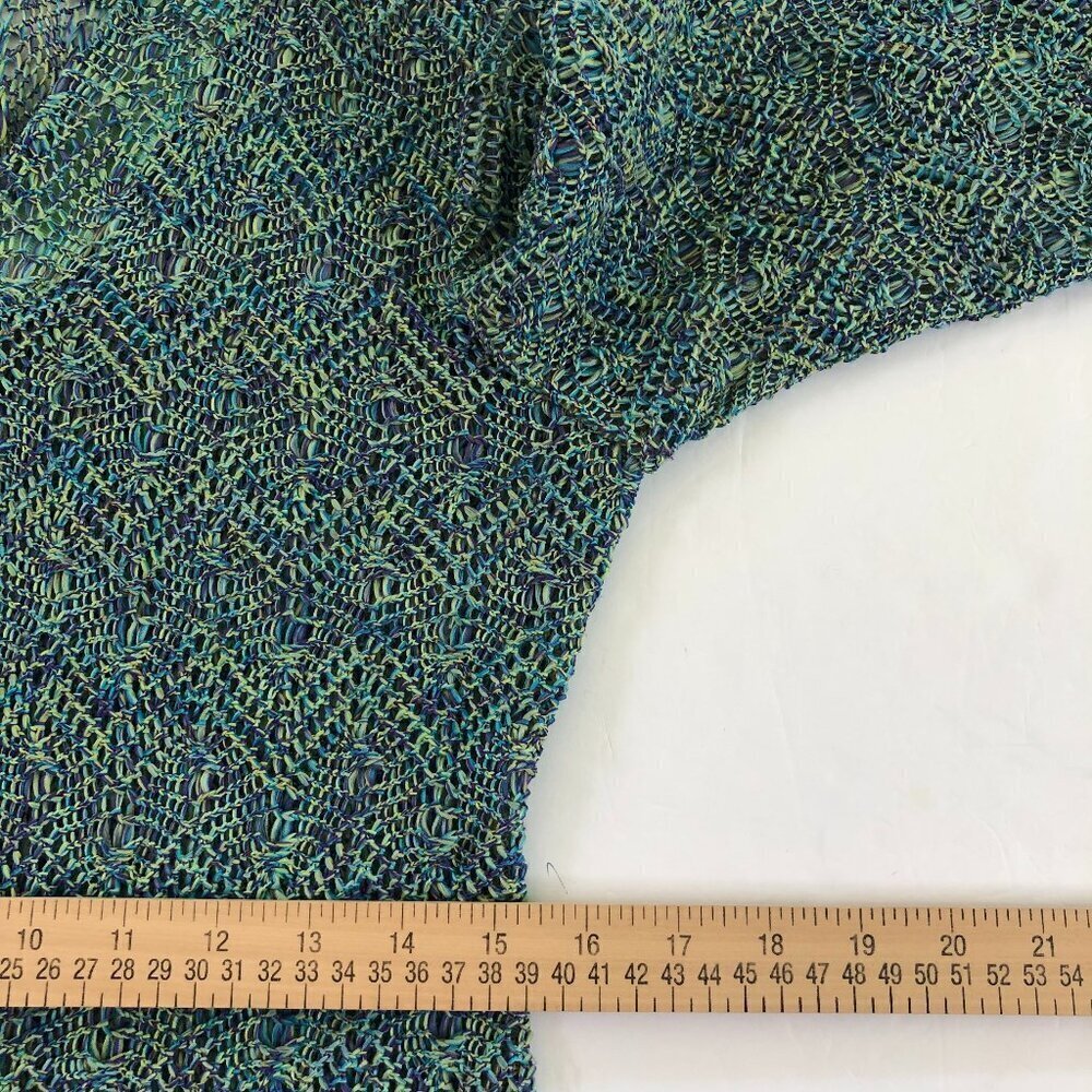 Vintage 90s Gantos Blue Open Knit Cardigan Sweater Medium Artsy Boho - Picture 12 of 14